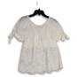 NWT Womens White Eyelet Round Neck Short Sleeve Pullover Blouse Top Size XS image number 2