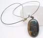 Artisan 925 Bronzeite Cabochon Oval Pendant Necklace & Garnet Bali Style Hoop Earrings 24.7g image number 3