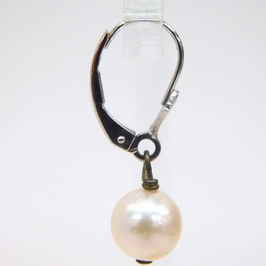 Elegant 14K White Gold Faux Pearl Stud & Drop Earrings 3.4g image number 5
