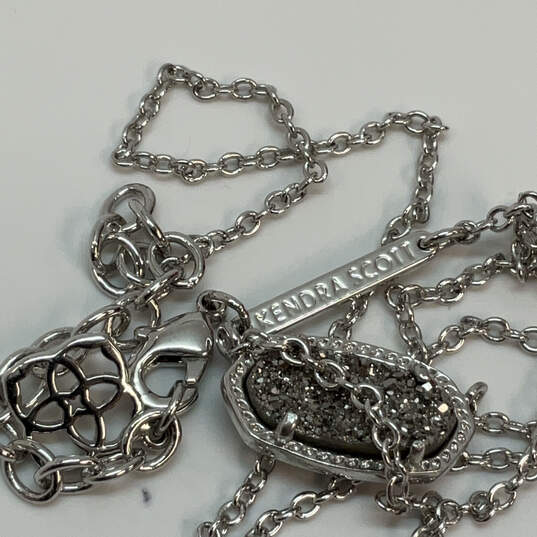 Designer Kendra Scott Silver-Tone Druzy Pendant Necklace With Dust Bag image number 4