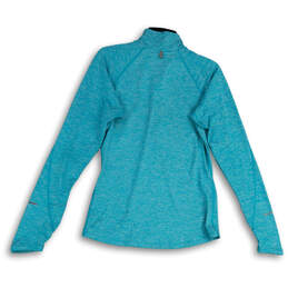 Womens Blue Space Dye 1/4 Zip Mock Neck Long Sleeve Pullover T-Shirt Size S alternative image