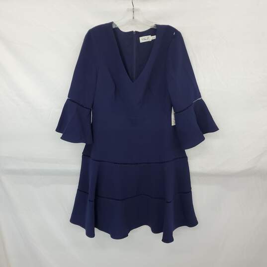 Eliza J. Navy Blue Bell Sleeve Lined Shift Dress WM Size 12 NWT image number 1