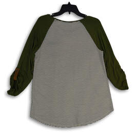 NWT Womens Green White Striped Round Neck 3/4 Sleeve Blouse Top Size Medium alternative image