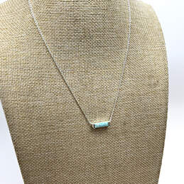 Designer Kendra Scott Silver-Tone Turquoise Bar Pendant Necklace With Bag