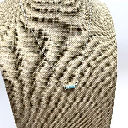 Designer Kendra Scott Silver-Tone Turquoise Bar Pendant Necklace With Bag image number 1