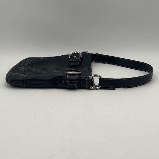 Womens Black Leather Buckle Logo Charm Adjustable Strap Shoulder Bag image number 5
