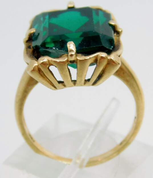 Vintage 10K Gold Green Faceted Glass Rectangle Statement Ring 6.4g image number 2