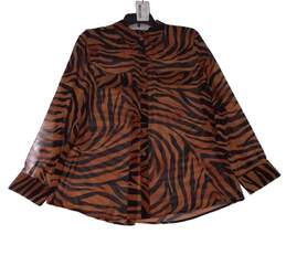 Womens Brown Animal Print Long Cuff Sleeve Point Collar Button Up Shirt Size XL