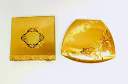 Vintage Volupte & Elgin American Gold Tone Floral Etched Powder Compacts