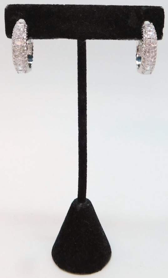 Judith Ripka 925 Cubic Zirconia Accents Lattice & Rope Hinged Hoop Earrings 9.7g image number 1