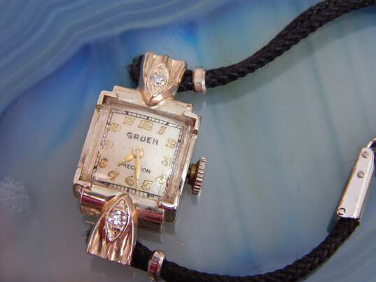 Ladies Vintage Gruen 14K White Gold 0.08 CTTTW Diamond Case 17 Jewels Wrist Watch 11.4g image number 1