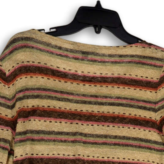 Womens Multicolor Striped Long Sleeve Round Neck Pullover Blouse Top Size L image number 4