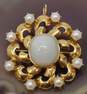 Vintage 14K Gold White Cats Eye Cabochon & Pearls Scalloped Circle Pendant Brooch 12.8g image number 5