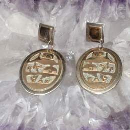 Artisan Signed Offina Pino Sterling Silver Gold Fill Accent Story Teller Earrings - 8.7g