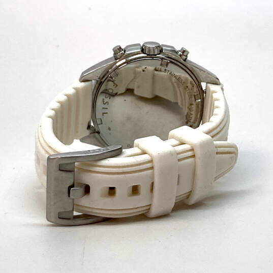 Designer Fossil Chronograph White Band Rhinestone Analog Quartz Wristwatch image number 2