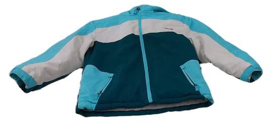 Girls Blue White Long Sleeve Hooded Windbreaker Jacket Size Small image number 3