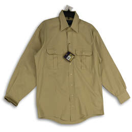 NWT Mens Tan Long Sleeve Spread Collar Button-Up Shirt Size Medium