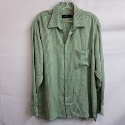 Mint green long sleeve plaid shirt men's L