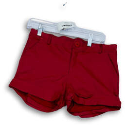 Womens Red Flat Front Slash Pocket Stretch Cuffed Chino Shorts Size 12