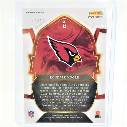 2022 Rondale Moore Panini Select Red Prizm /99 Arizona Cardinals image number 3