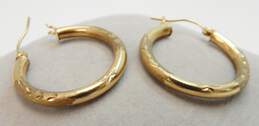 10K Yellow Gold Etched Hoop Earrings 1.7g
