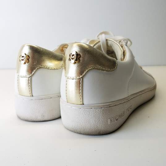 Michael Kors Irving Optic White Gold Leather Lace Up Sneakers Shoes Women's Size 6 M image number 4