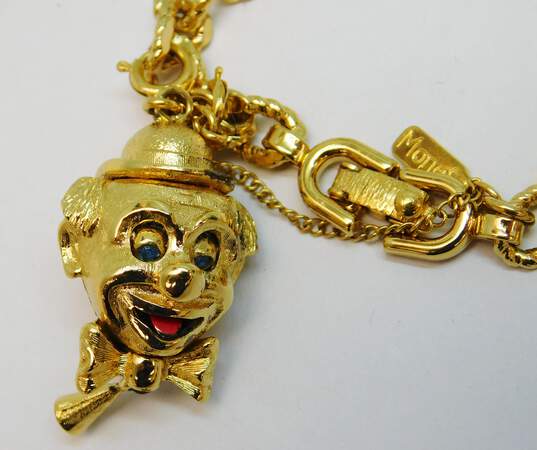 Vintage Monet Clown Treasure Chest & Mice Mouse Gold Tone Charms On Bracelet 38.5g image number 2
