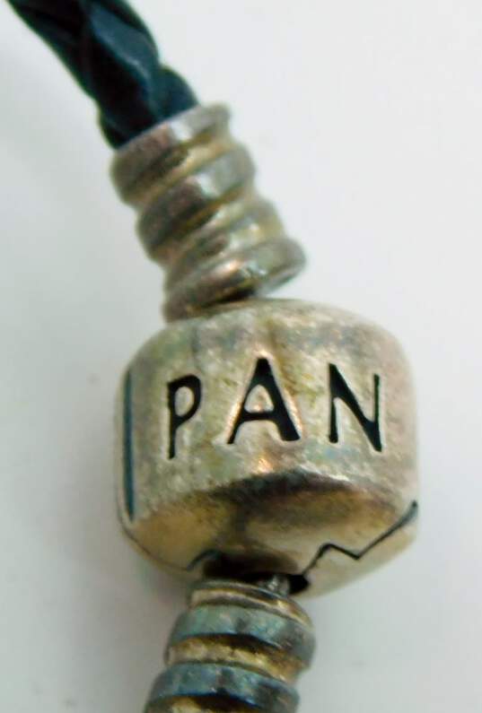 Pandora 925 Sterling Silver Black Braided Leather Wrap Charm Bracelet 5.5g image number 3