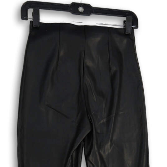 Womens Black Flat Front Skinny Leg Pull-On Leather Ankle Pants Size S image number 4