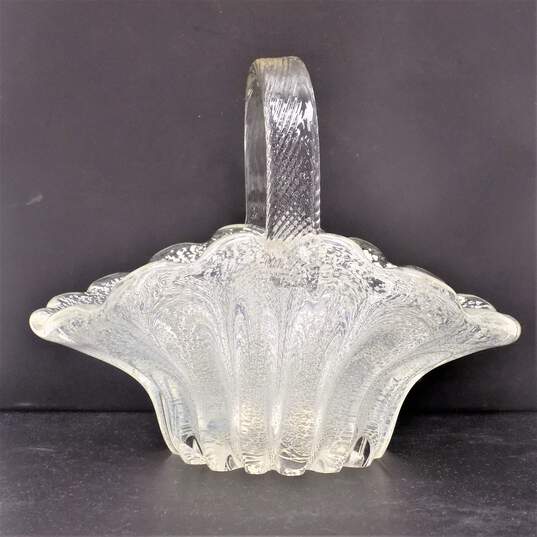 Vintage Larry Laslo For Mikasa Art Glass Basket w/Silver Foil Inclusions 1984 image number 2