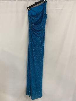 Adrianna Papell Blue Sequin Column Dress S