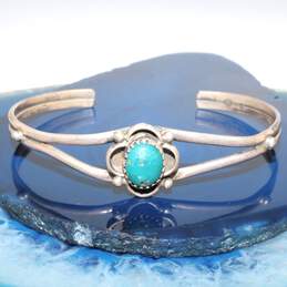 Artisan Signed NEZ Sterling Silver Turquoise Cuff Bracelet - 7.7g