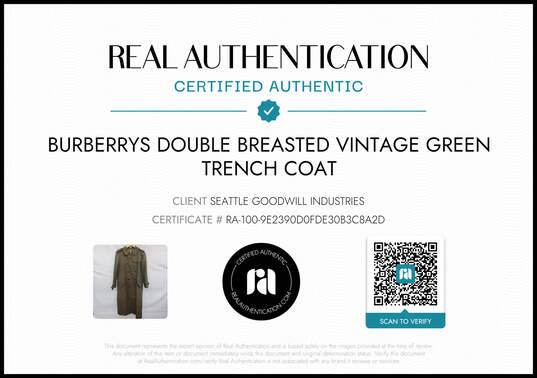 Vintage Burberrys' Men's Double Breasted Green Trench Coat Size 42R AUTHENTICATED image number 2