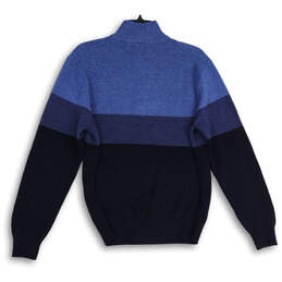 Womens Blue Knitted Mock Neck Quarter Zip Long Sleeve Pullover Sweater Size M alternative image