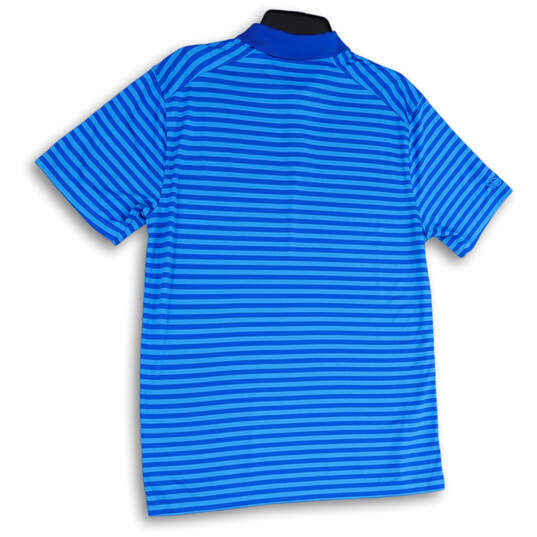 Mens Blue Striped Dri-Fit Short Sleeve Collared Golf Polo Shirt Size Medium image number 2