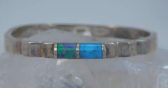 Taxco Mexico 925 Sterling Silver Faux Turquoise Hinged Bangle Bracelet 36.4g image number 3