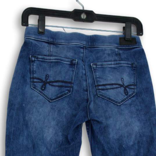 Womens Blue Denim Drawstring Stretch Pockets Jogger Jegging Jeans Size W24 image number 4
