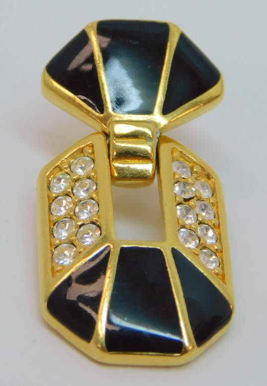 Vintage SAL Swarovski Icy Crystal Black Enamel & Gold Tone Drop Earring Brooch & Hinged Bangle Bracelet 64.1g image number 4
