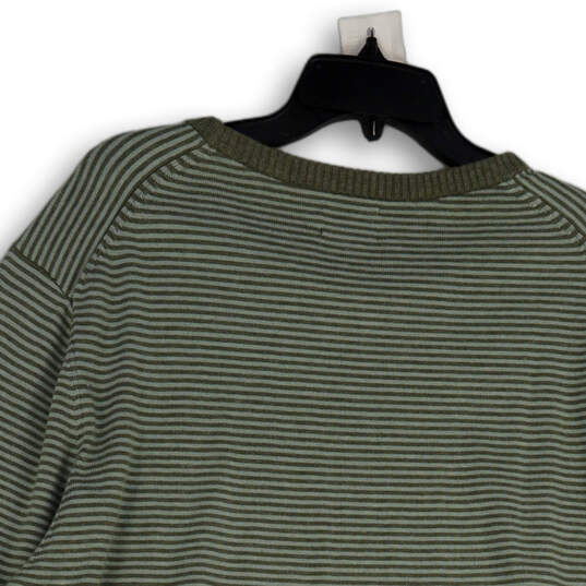 Mens Green Striped Knitted Long Sleeve Crew Neck Pullover Sweater Size XL image number 4