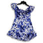 Womens Blue White Floral Ruffled Neck Cap Sleeve Mini Dress Size Small image number 1