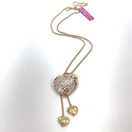 Designer Betsey Johnson Two Tone Crystal Cut Stone Heart Pendant Necklace alternative image