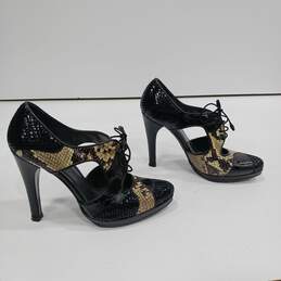 Stuart Weitzman Black And White Snakeskin/Crocodile Print Leather High Heels Size 6M