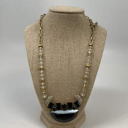 Designer J. Crew Gold-Tone Black Crystal Beaded Chain Pendant Necklace