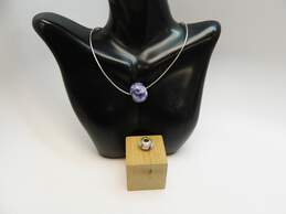 925 Purple Lampwork Bead Omega Pendant Necklace W/ Bonus Charm