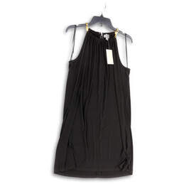 NWT Womens Black Round Neck Pleated Back Zip Shift Dress Size Large