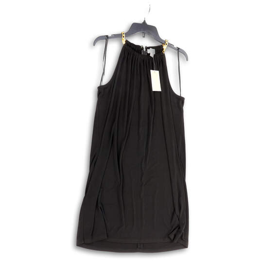 NWT Womens Black Round Neck Pleated Back Zip Shift Dress Size Large image number 1