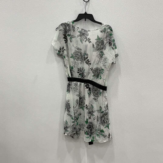 NWT Womens Green Floral Ruffle V-Neck Tie Waist Shift Dress Size Large image number 2