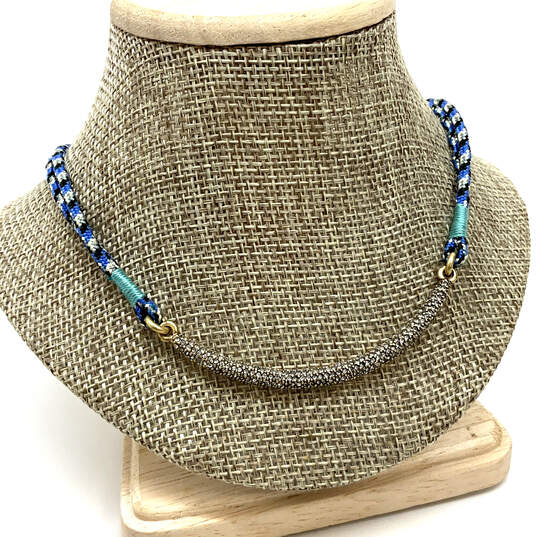 Designer J. Crew Gold-Tone Pave Blue Rope Lobster Clasp Collar Necklace image number 1