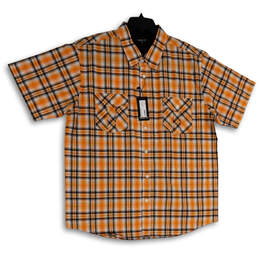 NWT Mens Orange Plaid Pointed Collar Flap Pocket Button-Up Shirt Size 2X