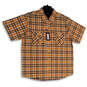 NWT Mens Orange Plaid Pointed Collar Flap Pocket Button-Up Shirt Size 2X image number 1